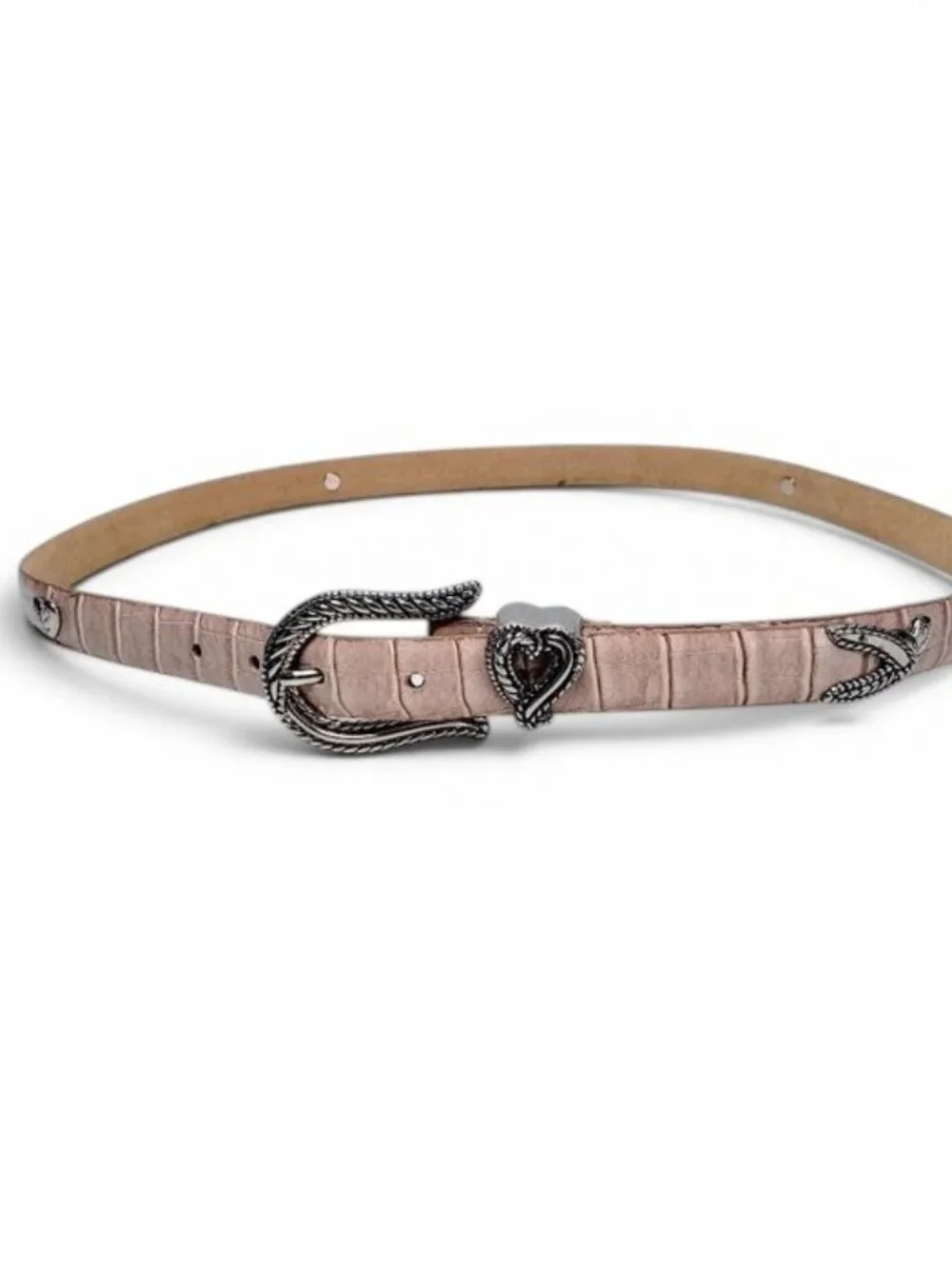 Pink Alligator Belt Womens Embossed Leather Heart Studded Thin Western L